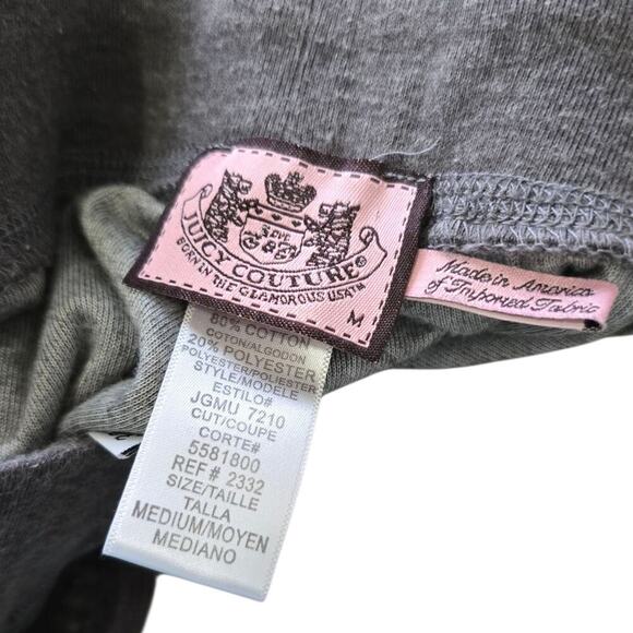 Juicy Couture Pants Gray Velour Low Rise Wide Leg Embellished Crown Women's Sz M - Picture 4 of 7